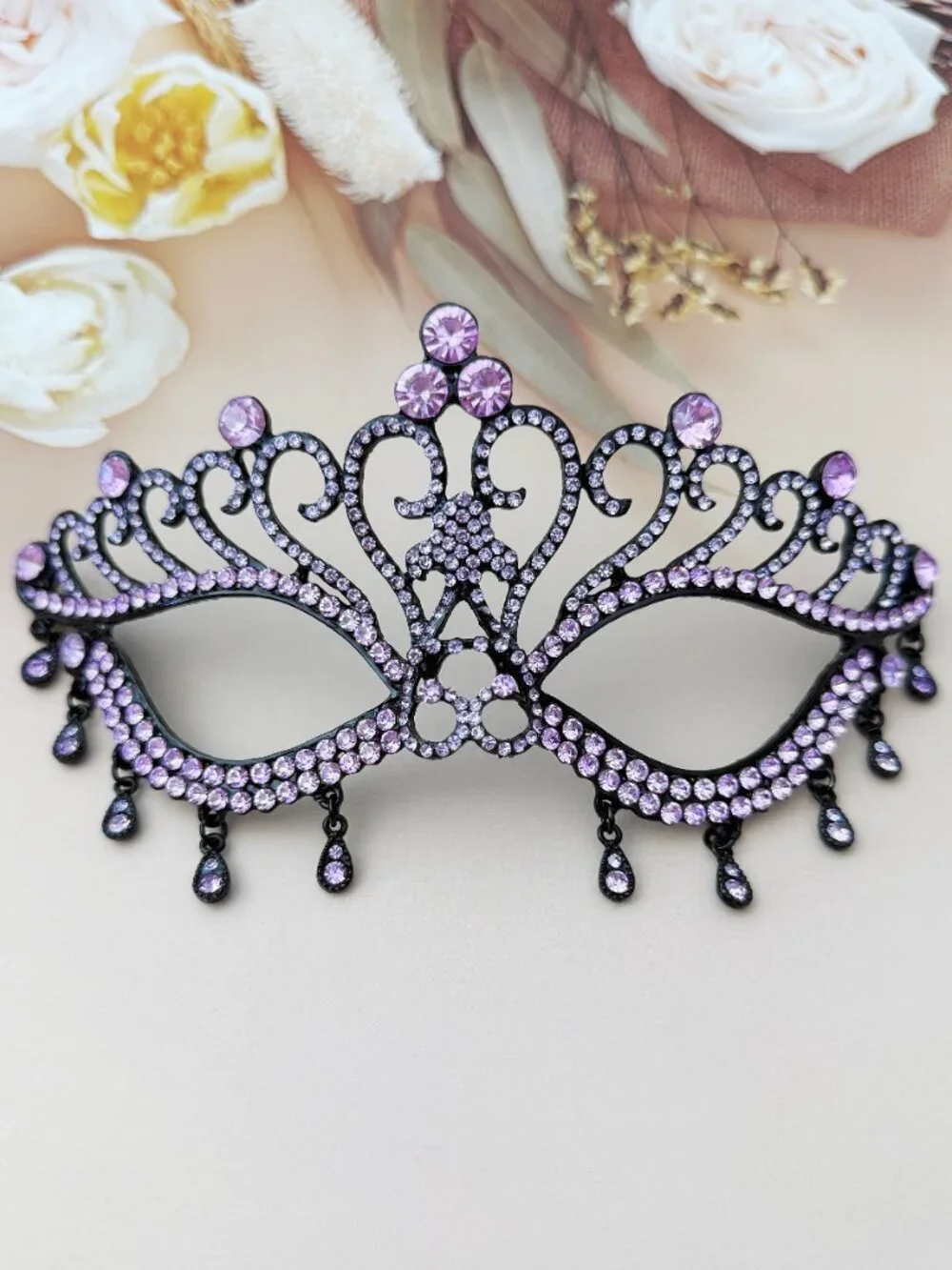 Lavender Masquerade Mask, Crystal Eye Mask, Prom Ball Mask, Mardi Gras Mask